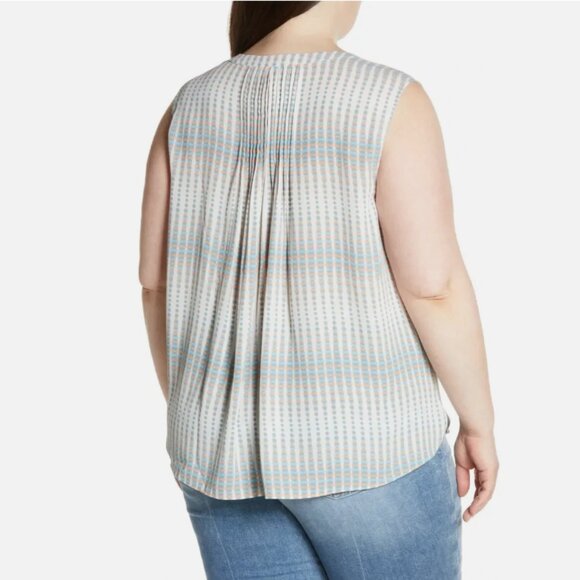 NYDJ Print Sleeveless Pleat Back Top - Azure Oracle Plus Size 2X - Picture 2 of 9